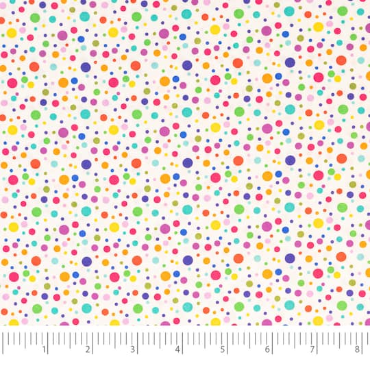 SINGER Rainbow Dots on White Cotton Fabric